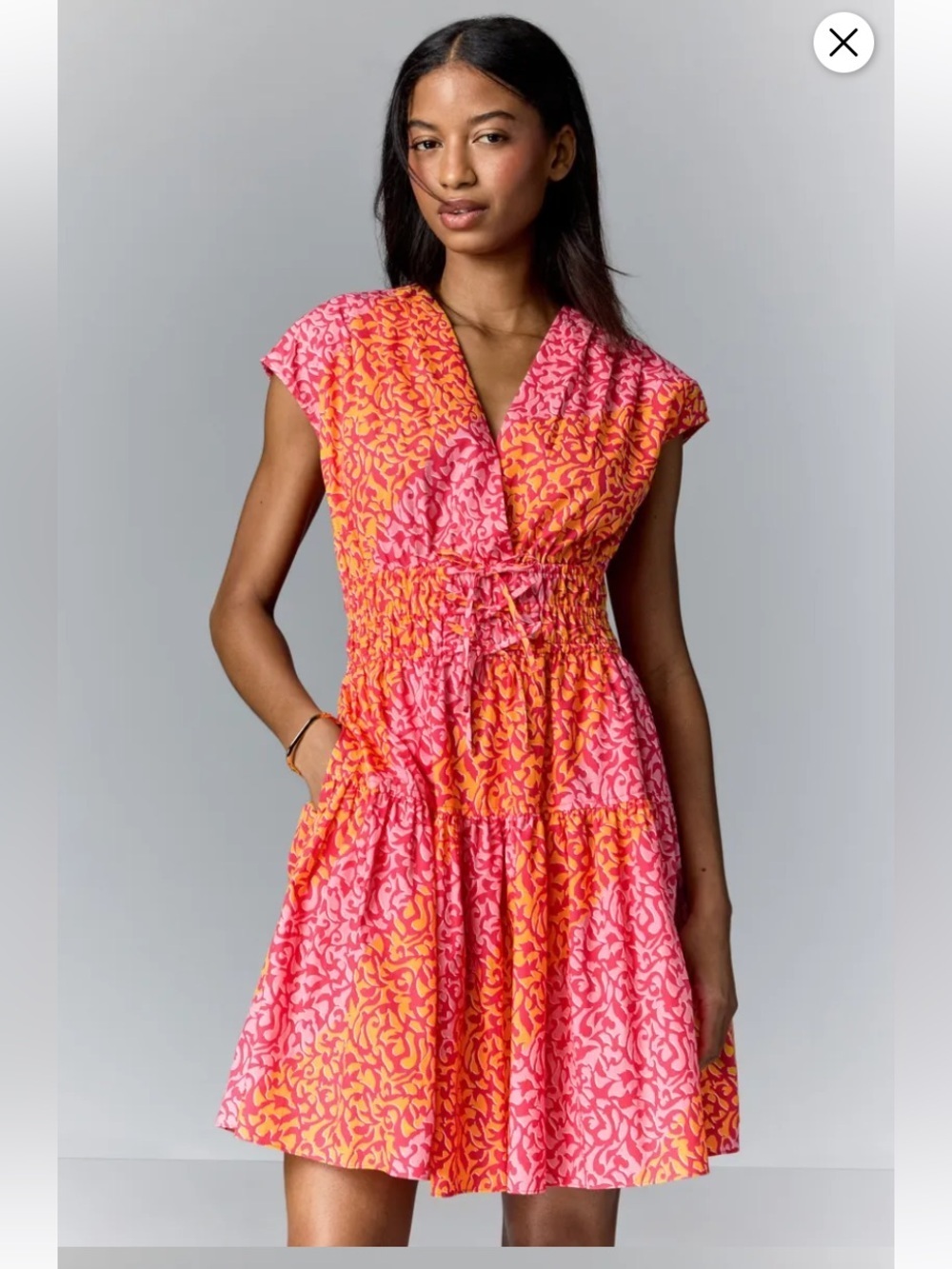 Derek Lam 10 Crosby Tora Pink Orange Floral Bow Flutter Sleeve Tiered Dress 10